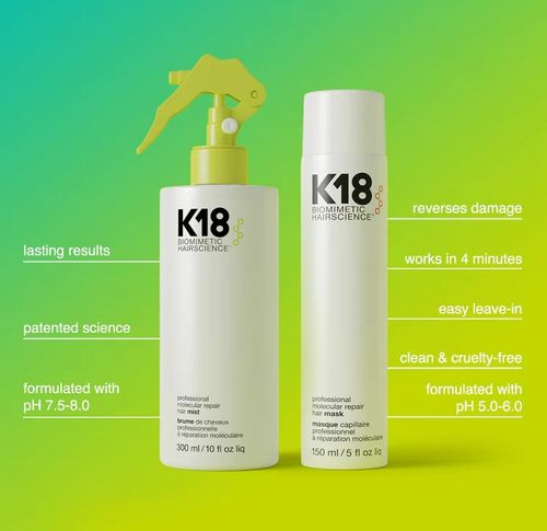 מארז ספרי ומסכה לשיקום מולקולרי של שיער K18 Hair Mist 300 ml and Mask 150 ml Kit