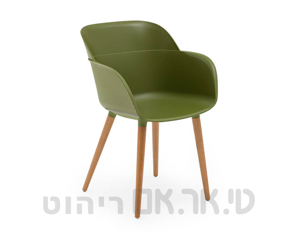 כסא דגם מישל מושב פלסטיק רגלי עץ