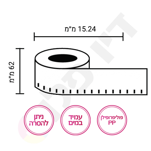 גליל מדבקות נייר רציף למדפסת מדבקות ברדר (62מ