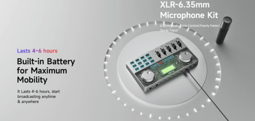 חבילת פודקאסט EC2818 ALL IN ONE הכוללת ממשק עם מיקסר וכרטיס קול + מיקרופון קונדנסר PODCAST מבית DONNER