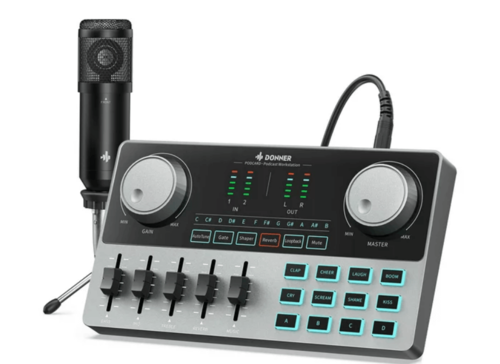 חבילת פודקאסט EC2818 ALL IN ONE הכוללת ממשק עם מיקסר וכרטיס קול + מיקרופון קונדנסר PODCAST מבית DONNER