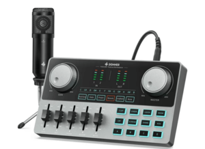 חבילת פודקאסט EC2818 ALL IN ONE הכוללת ממשק עם מיקסר וכרטיס קול + מיקרופון קונדנסר PODCAST מבית DONNER