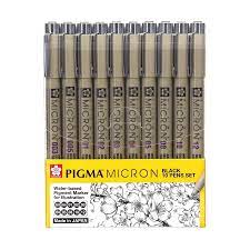 סט 10 לינרים שחורים בעוביים שונים   PIGMA MICRON SET