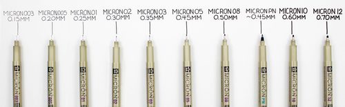 סט 10 לינרים שחורים בעוביים שונים   PIGMA MICRON SET