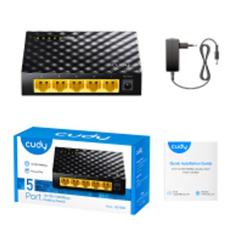 מתג לא מנוהל עם 5 פורטים במהירות 10/100/1000 Mbps עם ספק חיצוני CUDY
