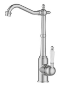 ברז פרח נמוך פיה מסתובבת ידית חרס לבנה ניקל מוברש 3614CB סיוון אופיר