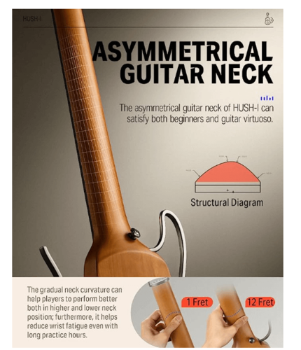 גיטרה שקטה אקוסטית מוגברת EC1780 בעיצוב חדשני HUSH I בצבע מייפל | גיטרה לטיולים מבית DONNER