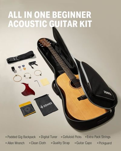 *ערכת גיטרה אקוסטית*- גיטרה אקוסטית DAG1C בצבע טבעי EC984 + תיק + קאפו + רצועה + מפרטים ועוד | מהבאנדלים המשתלמים בישראל מבית DONNER