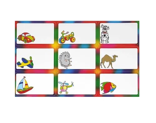 מדבקות PVC גדולות לתאים - מסגרות צבעוניות עם ציורים - 36 יח'