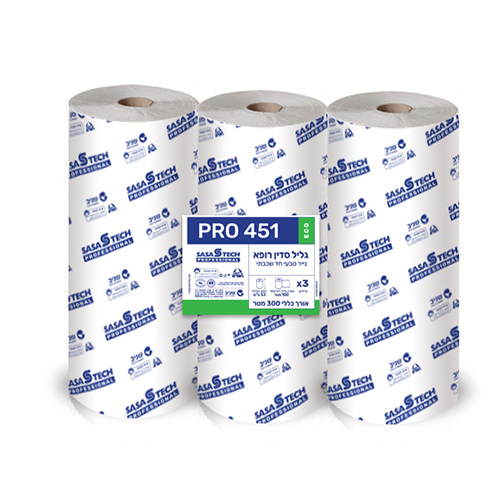 גלי נייר למיטת רופא חד שכבתי PRO 451 בחבילה 3 יח׳