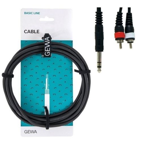 כבל Y אורך 3 מטר PL(s) 6.3 - 2xRCA מסדרת BASIC LINE מבית GEWA (Germany)
