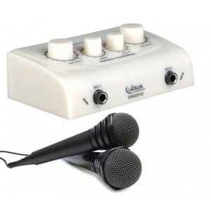 ערכת קריוקי לבנה הכוללת שני מיקרפונים לקסוס SINGER-82