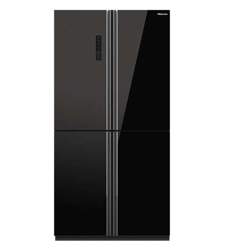 מקרר 4 דלתות מקפיא תחתון 539 ליטר- זכוכית שחורה Hisense דגם RQ681W/BG