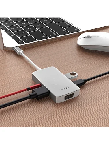 תחנת עגינה 5 ב-1 למחשב נייד USB-C  עם חיבורי HDMI, אודיו 3.5, Type-C, USB 3.0, VGA