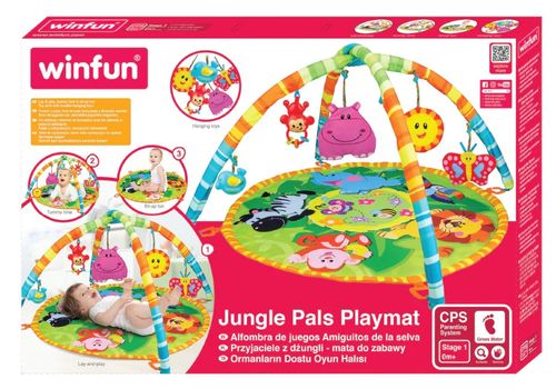 אוניברסיטה ומשטח פעילות לתינוק עם 4 צעצועים נתלים וצעצוע אורקולי - ג'ונגל