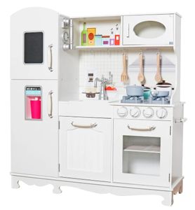 מטבח משחק מפואר לילדים עם מקרר, מכונת קרח, תנור, כיריים אורות וצלילים וטלפון קיר - אבישג לבן