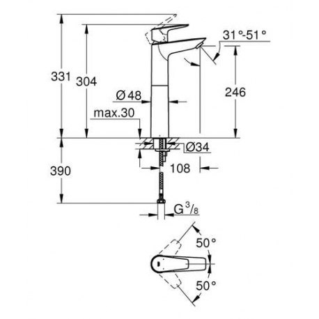ברז לכיור מונח גרואה 23761001 BAU EDGE כרום GROHE