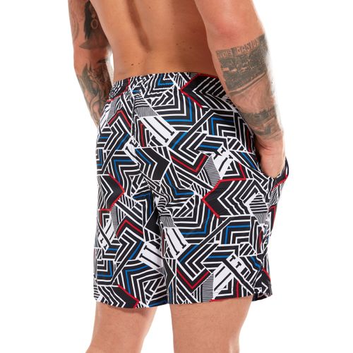 מכנס ים לגברים | Sport Allover 18″ Swim Shorts Black/Red