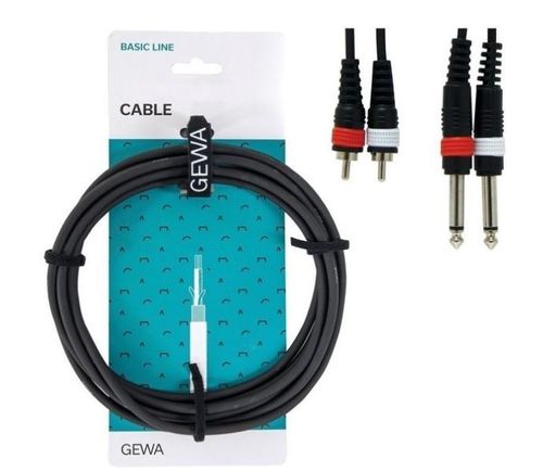 כבל TWIN אורך 1.5 מטר 2xPL 6.3 - 2xRCA מסדרת BASIC LINE מבית GEWA (Germany)