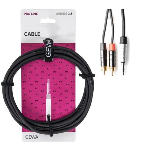כבל Y מקצועי 1.5 מטר 3.5mm Stereo jack - 2xRCA מסדרת PRO LINE מבית GEWA (Germany)