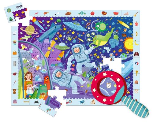 פאזל רצפה 42 חלקים עם זכוכית מגדלת - בלשים בחלל