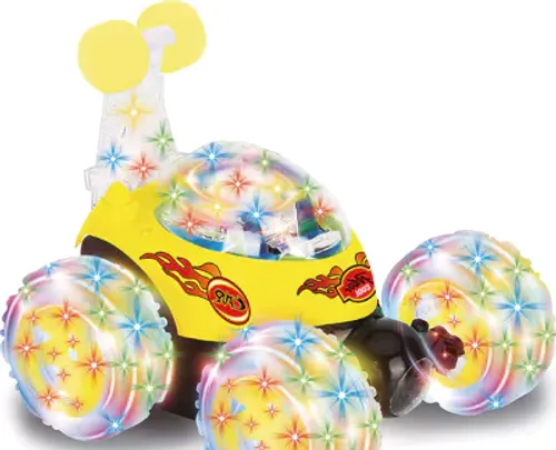 מכונית פעלולים נטענת FLIP CAR עם שלט ואורות דיסקו 