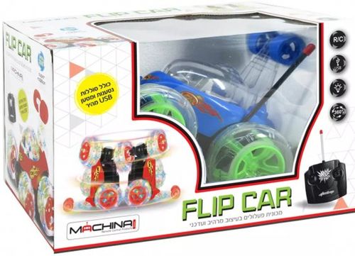 מכונית פעלולים נטענת FLIP CAR עם שלט ואורות דיסקו 