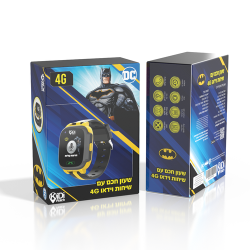 Kidiwatch באטמן 4G דור 4 שעון טלפון חכם 2 רצועות במארז