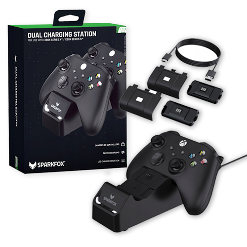 מטען עוצמתי במיוחד Xbox Series SparkFox Black Dual Charger + Batteries מטען זוגי + סוללות נטענות ספארקפוקס