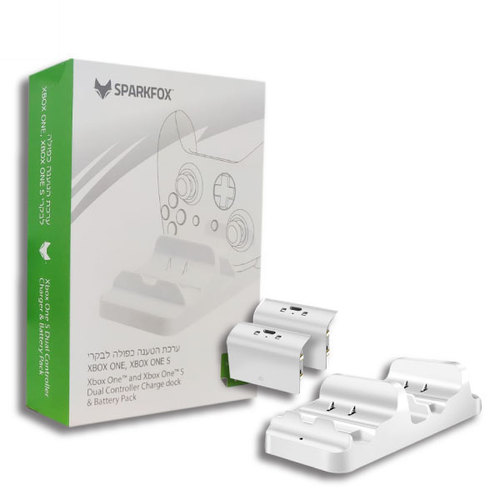 Xbox One SparkFox white Dual Charger + Batteries מטען זוגי + סוללות נטענות ספארקפוקס