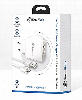 מטען קיר כפול 2A עם כבל מיקרו - חברת SmarTech - איכות מושלמת