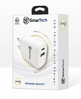 מטען קיר כפול PD+QC - 20W - דגם Sttc20w חברת SmarTech 