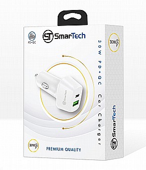מטען רכב כפול PD+QC - 30W - דגם Stcc30w חברת SmarTech