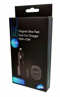 מטען רכב סמסונג מקורי כפול סופר מהיר 45W - יציאת טייפ-סי (PD) + יציאת USB - אחריות סאני