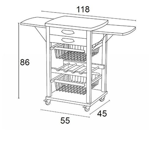  אגרן משוכלל דובדבן כנפיים מתקפלות SANTIAGO Kitchen Trolley
