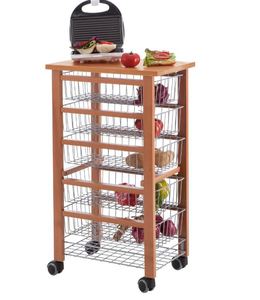 אגרן צר 6 סלסלות עץ דובדבן OLIVER kitchen trolley