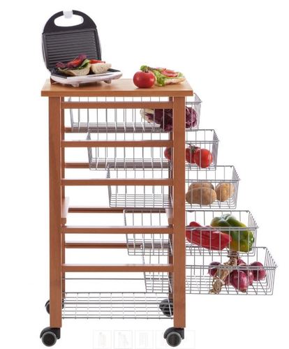 אגרן צר 6 סלסלות עץ דובדבן OLIVER kitchen trolley