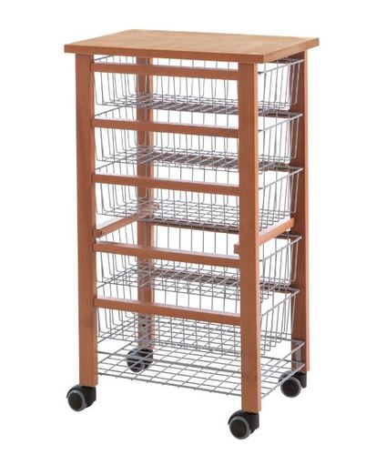 אגרן צר 6 סלסלות עץ דובדבן OLIVER kitchen trolley