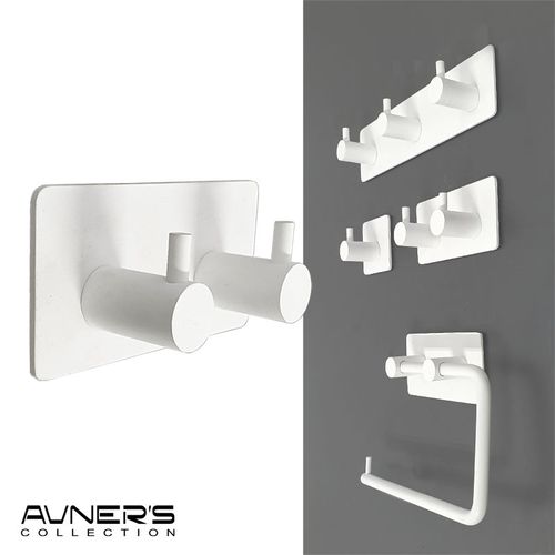 קולב זוגי למגבות 6102W לבן ללא קידוח בהדבקה