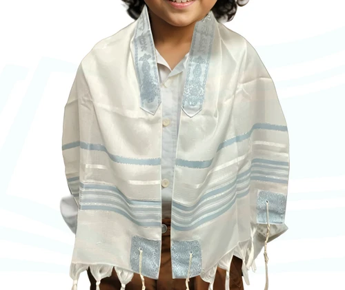 טלית לחלאקה - פסים תכלת מידה 20