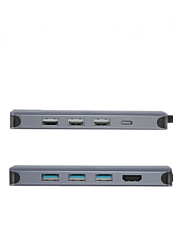 תחנת עגינה 12 ב-1 למחשב נייד בחיבור USB-C דגם WIWU Alpha - לריכוז ממשקים נייד וקומפקטי הכולל 3 יציאות USB 3.0, 3 יציאות USB 2.0, יציאת HDMI, יציאת RJ45 לחיבור כבל רשת, קורא כרטיסי SD, קורא כרטיסי Micro SD (TF), יציאת אוזניות 3.5 מ