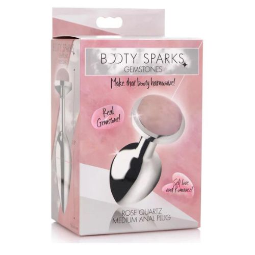 פלאג אנאלי ממתכת עם אבן רוז קוורץ גודל Xr Brands - Gemstones Rose Quartz anal plug -M