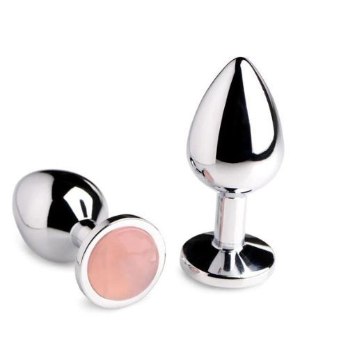 פלאג אנאלי ממתכת עם אבן רוז קוורץ גודל Xr Brands - Gemstones Rose Quartz anal plug -M