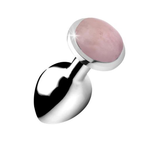 פלאג אנאלי ממתכת עם אבן רוז קוורץ גודל Xr Brands - Gemstones Rose Quartz anal plug -M