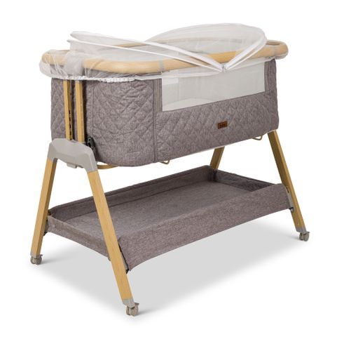 עריסה נצמדת למיטת הורים לוקס LUX עם בדים משודרגים, כילה, משטח אחסון וגלגלים - אפור