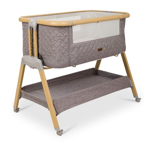 עריסה נצמדת למיטת הורים לוקס LUX עם בדים משודרגים, כילה, משטח אחסון וגלגלים - אפור