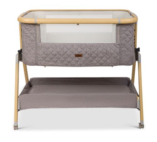 עריסה נצמדת למיטת הורים לוקס LUX עם בדים משודרגים, כילה, משטח אחסון וגלגלים - אפור