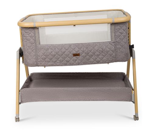 עריסה נצמדת למיטת הורים לוקס LUX עם בדים משודרגים, כילה, משטח אחסון וגלגלים - אפור