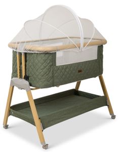 עריסה נצמדת למיטת הורים לוקס LUX עם בדים משודרגים, כילה, משטח אחסון וגלגלים - ירוק