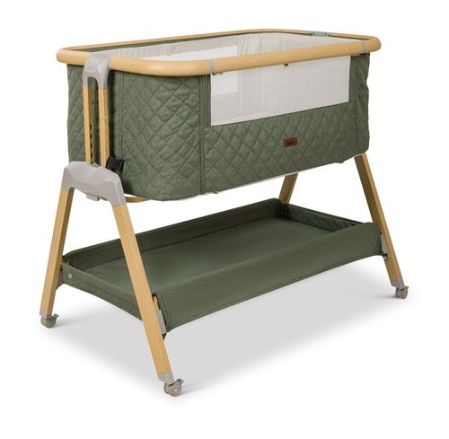 עריסה נצמדת למיטת הורים לוקס LUX עם בדים משודרגים, כילה, משטח אחסון וגלגלים - ירוק